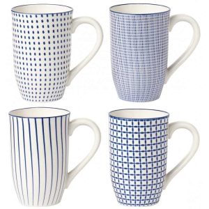 Japanese-style Tall 18-ounce Assorted Coffee Mugs (Set of 4)  |  Mugs Dinnerware Black, Blue, Multi