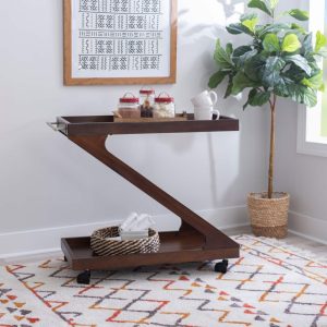 Jodie Walnut Wooden Rolling Bar Cart  |  Home Bars Home Bars Brown