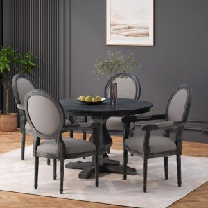 Joretta Upholstered 5 Piece Circular Dining Set by   |  Kitchen and Dining Sets Kitchen & Dining Sets Beige, Black, Brown, Grey, Natural