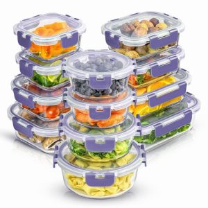 JoyFul 24 Piece Glass Food Storage Containers Set with Airtight Lids  |  Food Storage Containers Food Storage Containers Black, Green, Grey, Purple