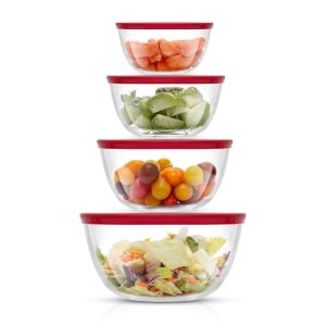 JoyFul by  Set of 4 Glass Mixing Bowls With Lids – 16.5 oz, 33.5 oz, 50.5oz, 67.5oz  |  Kitchen Tools Kitchen Tools Black, Grey, Purple, Red