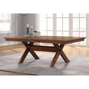 Karven Wood Trestle Extendable Dining Table with Leaf, Dark Hazelnut  |  Kitchen and Dining Tables Kitchen & Dining Tables Brown