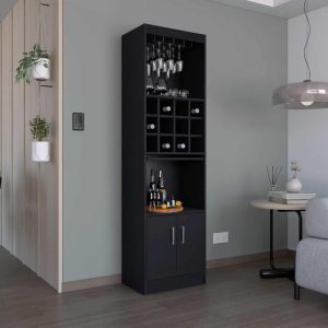 Kevil Tall Bar Cabinet, 5 Shelves, and Pull Out Tray  |  Home Bars Home Bars Black, White