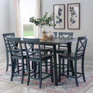 Kiri Blue/Grey Wood 7-Piece Dining Set  |  Kitchen and Dining Sets Kitchen & Dining Sets Grey