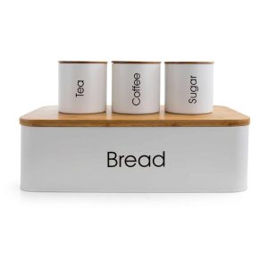 Kitchen 4Pc Bamboo Organization Canister Set White  |  Kitchen Canisters Kitchen Canisters Kitchen Canisters