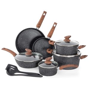 Kitchen Academy 12/30-piece Nonstick Induction Cookware Set  |  Cookware Sets Cookware Sets Black, Gold