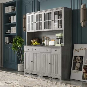 Kitchen Buffet Hutch Freestanding Storage Pantry Cabinet Sideboard – 61.2″Wx75.9″H  |  Pantry Organizer Kitchen Storage Grey