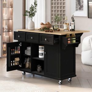 Kitchen Island Cart with Drop-Leaf Countertop and 3 Drawers  |  Kitchen Carts Kitchen Carts Black, Blue, White