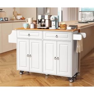 Kitchen Island Cart with Drop-Leaf Countertop and Locking Wheels  |  Kitchen Carts Kitchen Carts Black, Brown, White