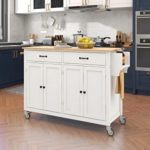 Kitchen Island Cart with Solid Wood Top and Locking Wheels  |  Kitchen Carts Kitchen Carts Black, Blue, Green, White