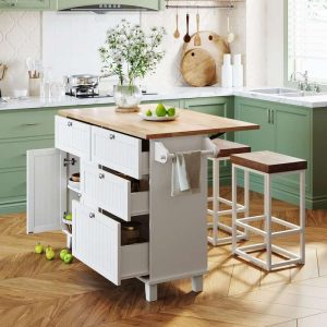 Kitchen Island Set with Drop Leaf and 2 Seatings  |  Kitchen Carts Kitchen Carts Black, Blue, White