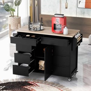 Kitchen Island with 8 Handle-Free Drawers and 5 Wheels  |  Kitchen Carts Kitchen Carts Black, Blue, White