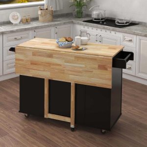 Kitchen Island with Extensible Solid Wood Table Top  |  Kitchen Carts Kitchen Carts Black