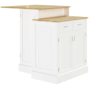 Kitchen Island with Storage Cabinet and 2-Level Rubber Wood Tabletop, Island Table with Adjustable Shelves and Drawers  |  Kitchen Carts Kitchen Carts Kitchen Carts