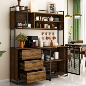 Kitchen Pantry Storage Cabinet Microwave Storage Cabinet Buffet  |  Pantry Organizer Kitchen Storage Brown