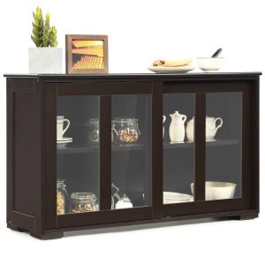 Kitchen Storage Cabinet Sideboard Buffet Cupboard w/ Sliding – See Details  |  Buffets and Sideboards Buffets & Sideboards Black, Brown, Grey, Off-White