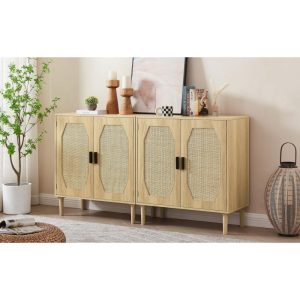 Kitchen Storage Cabinets with Rattan Trim Door Buffets Table Wine Cabinets Hallways Floor Cabinet Console Tables Dresser  |  Wine Racks Kitchen Storage Natural