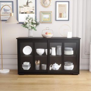 Kitchen Storage Stand Cupboard With Glass Door  |  Buffets and Sideboards Buffets & Sideboards Black