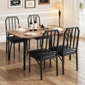 Kitchen Table and Chairs with Chamfer Design  |  Kitchen and Dining Sets Kitchen & Dining Sets Brown, Grey