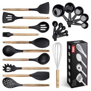 Kitchen Utensils Set, 21 Wood and Silicone Cooking Utensils  |  Kitchen Tools Kitchen Tools Black, Blue, Grey, Multi, Red