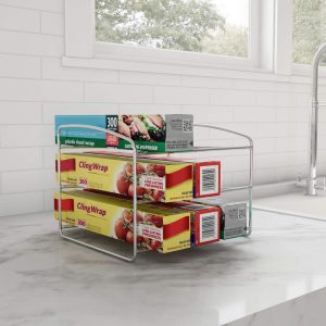 Kitchen Wrap Storage Rack-3 Tier Pantry Organizer for Foil, Plastic Bags, Cabinet Organization by Lavish Home  |  Pantry Organizer Kitchen Storage Pantry Organizer