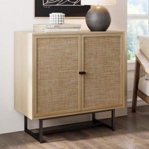 Kova Natural Cane Rattan Doors Accent Cabinet with Metal Base and Adjustable Shelf  |  Buffets and Sideboards Buffets & Sideboards Black, Brown, White