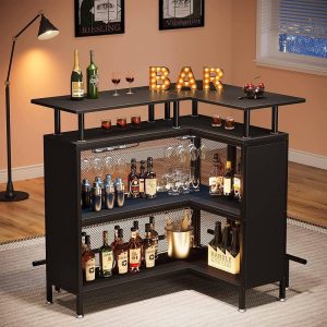 L-shape Home Bar Unit, Liquor Bar Table with 2-Tier Storage – N/A  |  Bar Tables Bar Tables Bar Tables