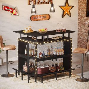 L-shaped Home Bar Table with Storage Shelves and Wine Rack – N/A  |  Bar Tables Bar Tables Bar Tables