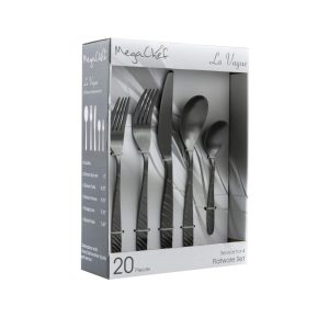 La Vague 20 Piece Flatware Utensil Set, Stainless Steel Silverware Metal Service for 4 in Matte Black  |  Flatware Dinnerware Black