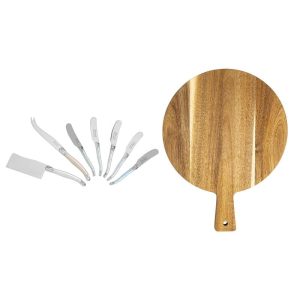 Laguiole Cheese Knife and Spreader Set with Mother of Pearl Handles and Wood Board  |  Cutting Boards Cutting Boards Cutting Boards