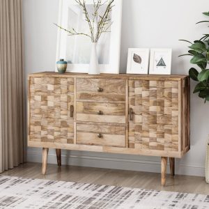 Latimer Mid-Century Modern Handcrafted Mango Wood 3 Drawer Sideboard with 2 Doors by   |  Buffets and Sideboards Buffets & Sideboards Buffets & Sideboards