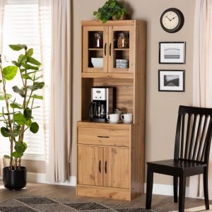 Laurana Modern and Contemporary Kitchen Wood Cabinet and Hutch  |  Pantry Cabinets Kitchen Furniture Brown