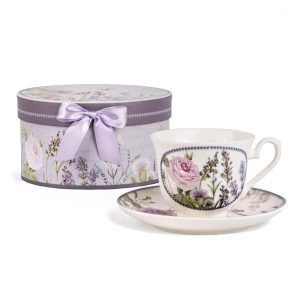 Lavender Valley Bone China Cup and Saucer Set in Gift Box – 8.45fl oz  |  Cups Cups Cups