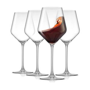 Layla European Crystal Stem 16.9 oz Red Wine Glass, Set of 4 – 17 oz  |  Wine Glasses Dinnerware Clear