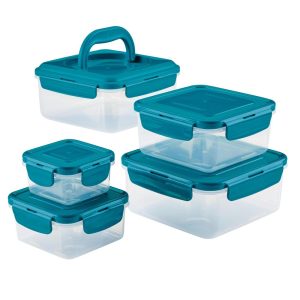 Leak-Proof Nestable Square Food Storage Set, 10pc  |  Food Storage Containers Food Storage Containers Blue, Grey