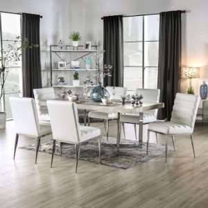 Lemm Contemporary White Metal 7-Piece Dining Set   |  Kitchen and Dining Sets Kitchen & Dining Sets Kitchen & Dining Sets