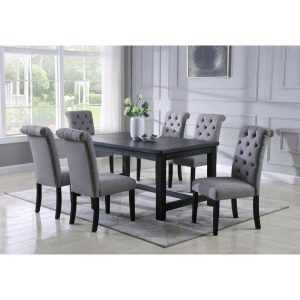 Leviton Antique Black Finished Wood 7-piece Dining Set  |  Kitchen and Dining Sets Kitchen & Dining Sets Blue, Grey, Purple, Tan