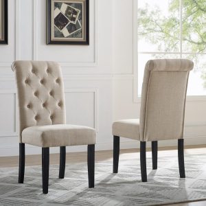 Leviton Solid Wood Tufted Dining Chair (Set of 2)  |  Kitchen and Dining Chairs Kitchen & Dining Chairs Beige, Blue, Grey, Purple