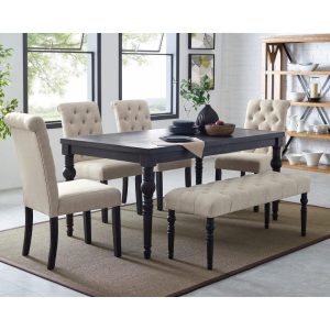 Leviton Upholstered Dark Wash Wood 6-piece Dining Set  |  Kitchen and Dining Sets Kitchen & Dining Sets Beige, Blue, Grey, Purple