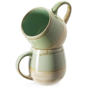 LIFVER 21 Oz Large Ceramic Coffee Mug, Set of 2 – Green  |  Mugs Dinnerware Mugs