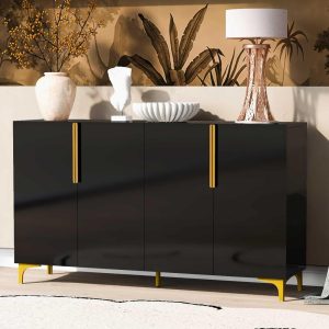 Light Luxury Storage Cabinet with Metal Legs.Suitable for Living Room  |  Pantry Cabinets Kitchen Furniture Black, Blue, White