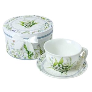 Lily of The Valley Bone China Cup and Saucer Set in Gift Box – 10.1 fl oz  |  Cups Cups Cups