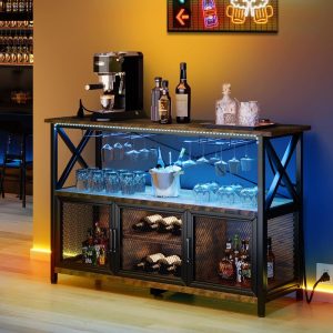 Liquor Bar Cabinet with LED Light Removable Wine Rack  |  Home Bars Home Bars Brown