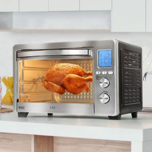 LNC 12-In-1 Large 34QT Countertop Toaster Oven Convection Rotisserie Air Fryer – 19.5″ L x 15″ W x 12.5″ H  |  Toaster Ovens Kitchen Appliances Black, Silver