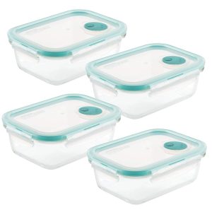 LocknLock Purely Better Vented Glass Food Storage 21oz 4 PC Set  |  Food Storage Containers Food Storage Containers Clear