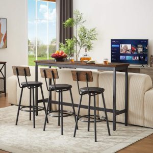 Long Bar Table Set with 3 PU Upholstered Bar Stools – N/A  |  Bar Tables Bar Tables Bar Tables