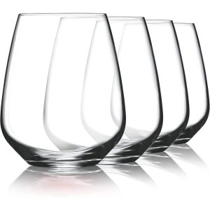 Luigi Bormioli Crescendo Stemless Drinking Glass Set of 4 – 23 oz.  |  Wine Glasses Dinnerware Clear