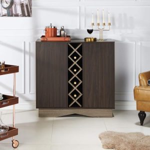 Lymu Contemporary Brown Wood 5-shelf Wine Cabinet  |  Wine Racks Kitchen Storage Brown