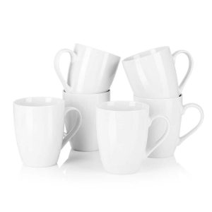 MALACASA Cafe Ivory White Porcelain Coffee Mug 11Oz (Service for 6)  |  Mugs Dinnerware Mugs