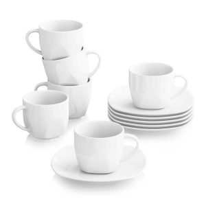 MALACASA Elisa 6 Piece Ivory White Espresso Cup and Saucer  |  Cups Dinnerware Cups